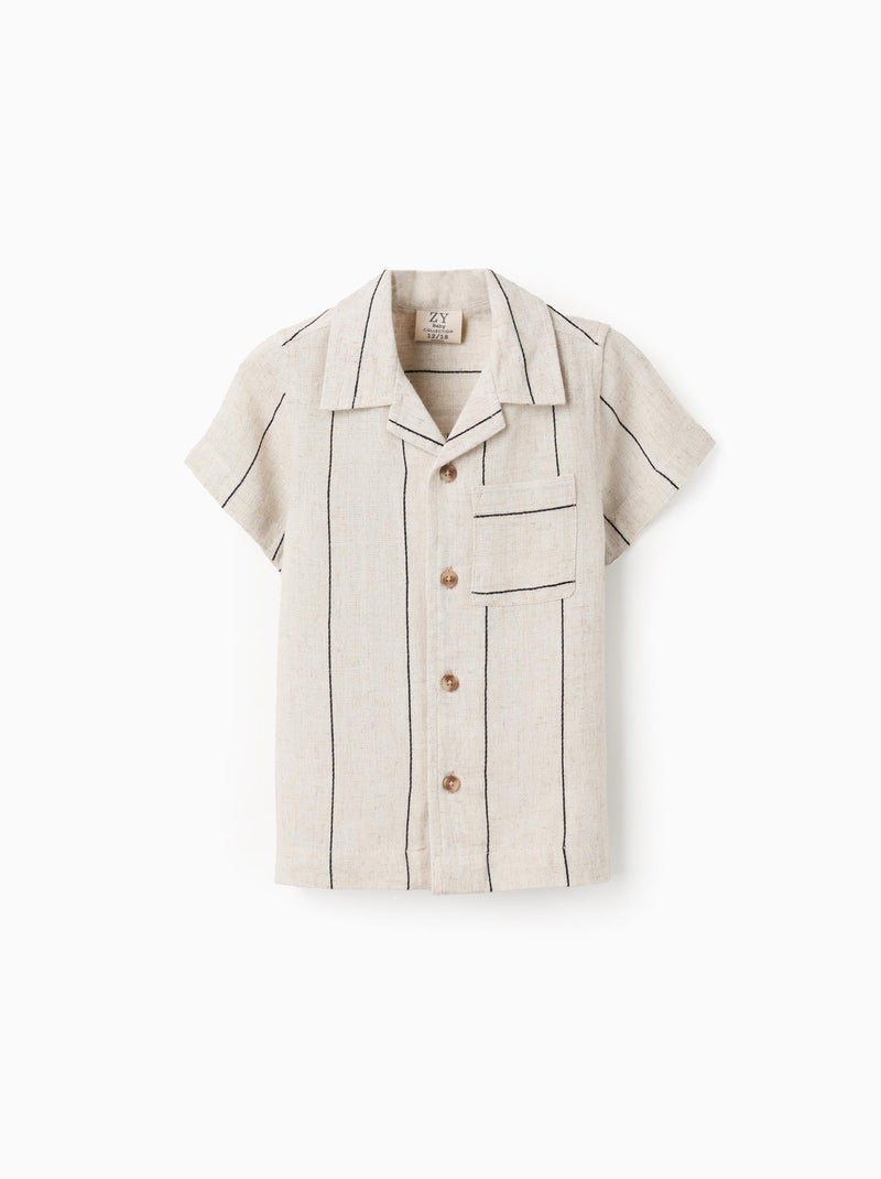 Chemise à Manches Courtes en Viscose et Lin Beige - Kiabi