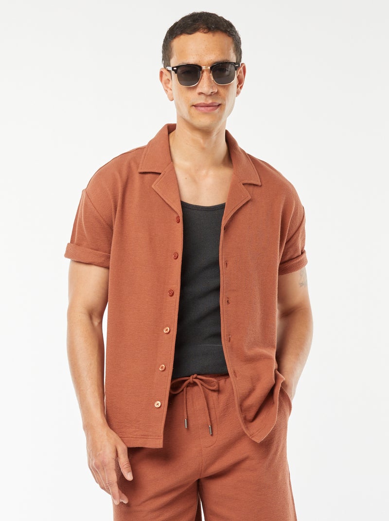 Chemise à manches courtes et col polo MARRON - Kiabi