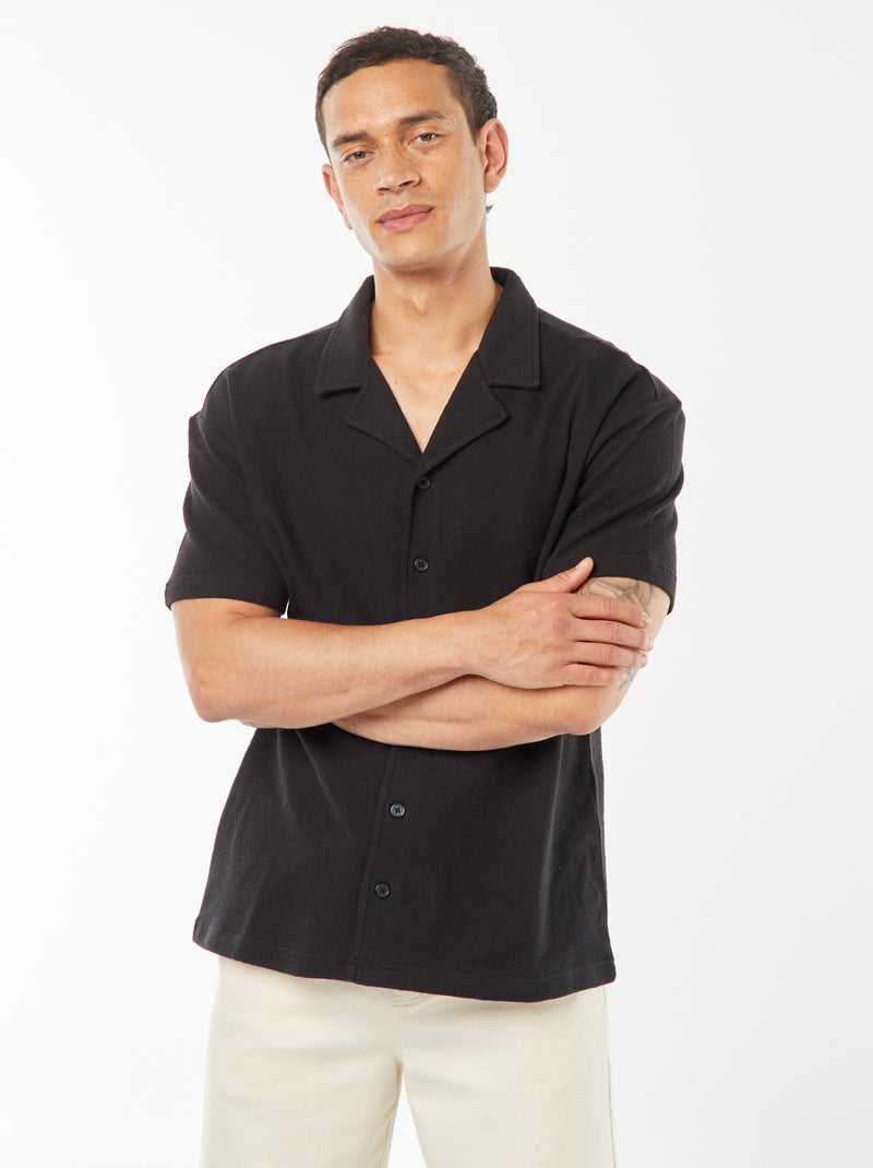 Chemise à manches courtes et col polo noir - Kiabi