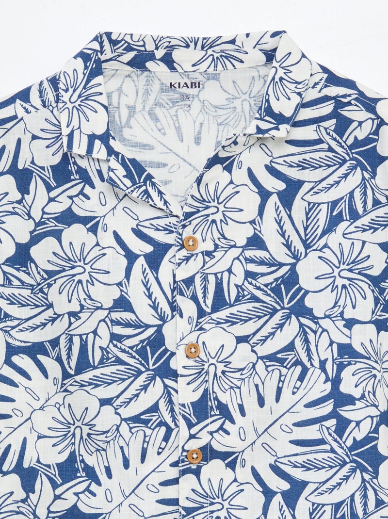 Chemise à manches courtes et col pyjama avec imprimé Bleu - Kiabi