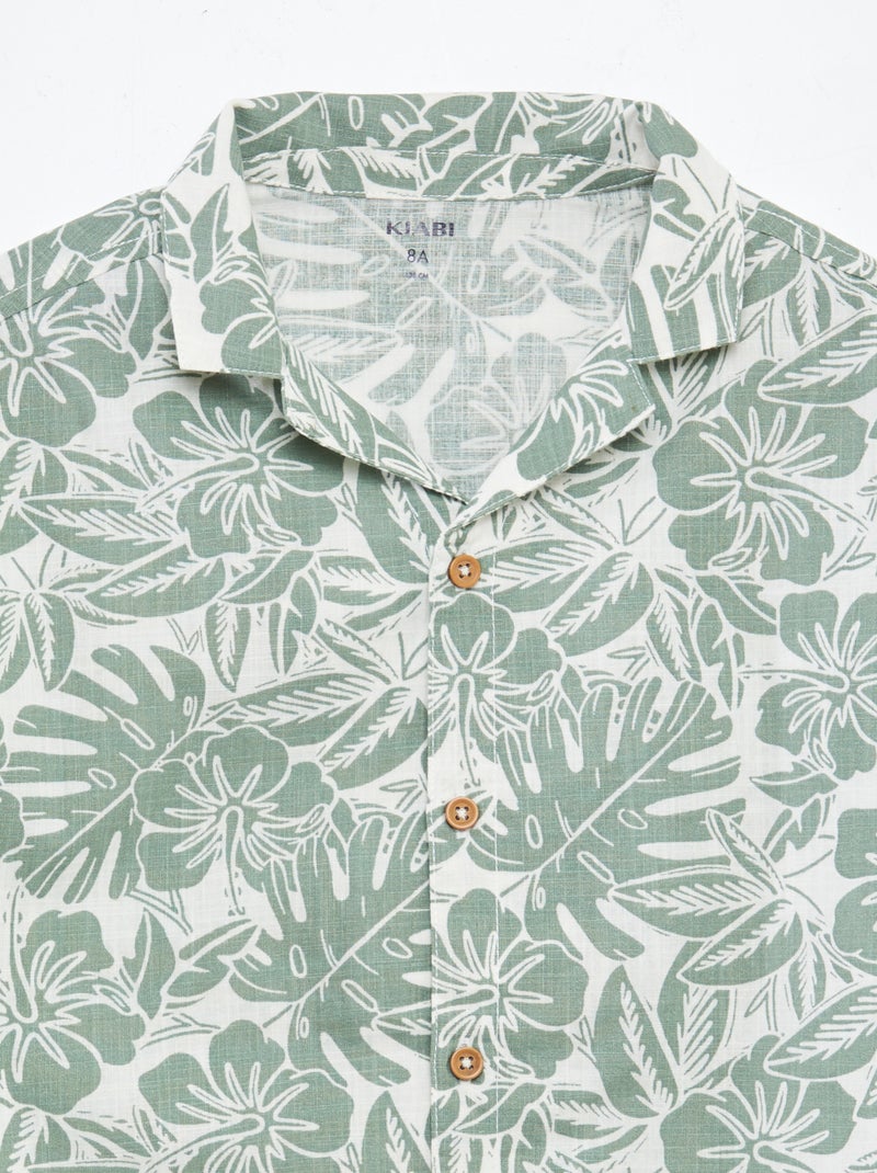 Chemise à manches courtes et col pyjama avec imprimé Kaki - Kiabi