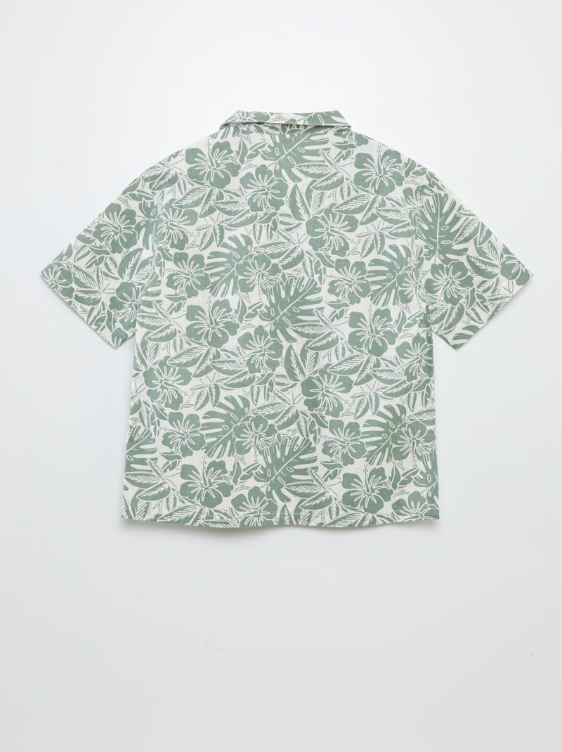 Chemise à manches courtes et col pyjama avec imprimé Kaki - Kiabi