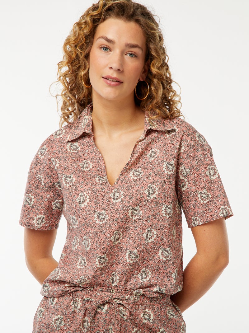 Chemise à manches courtes et motif floral Rose - Kiabi