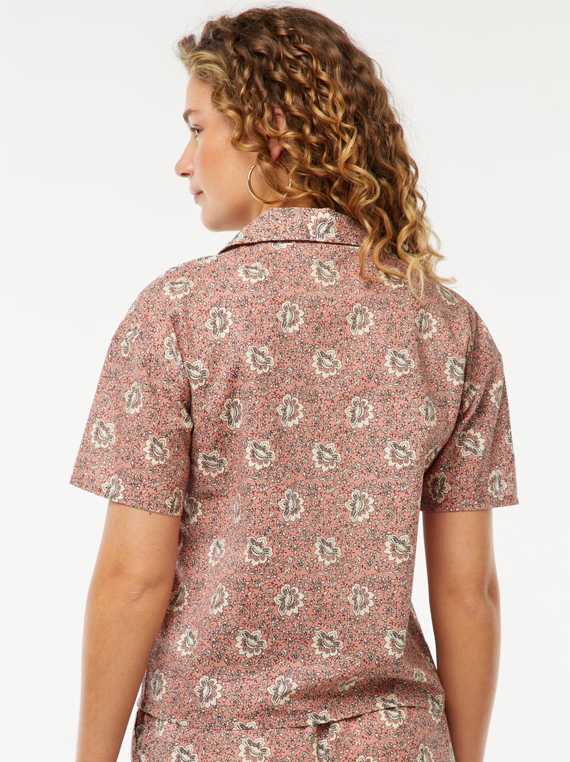 Chemise à manches courtes et motif floral Rose - Kiabi