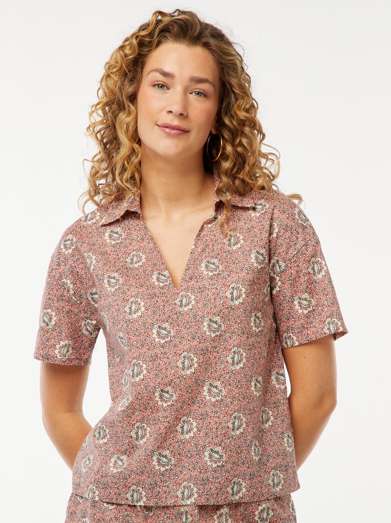 Chemise à manches courtes et motif floral Rose - Kiabi