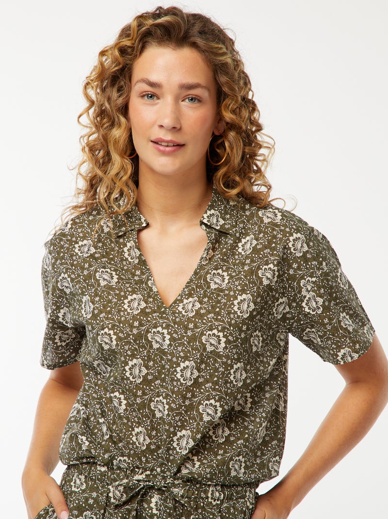 Chemise à manches courtes et motif floral Vert - Kiabi