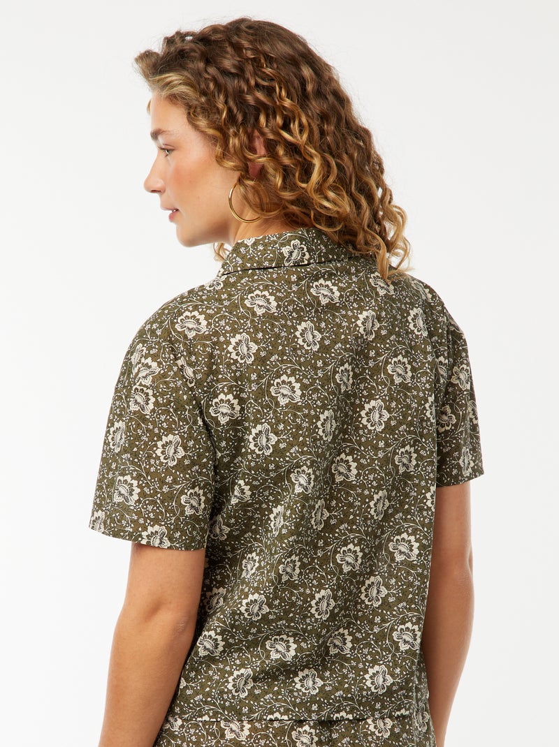 Chemise à manches courtes et motif floral Vert - Kiabi
