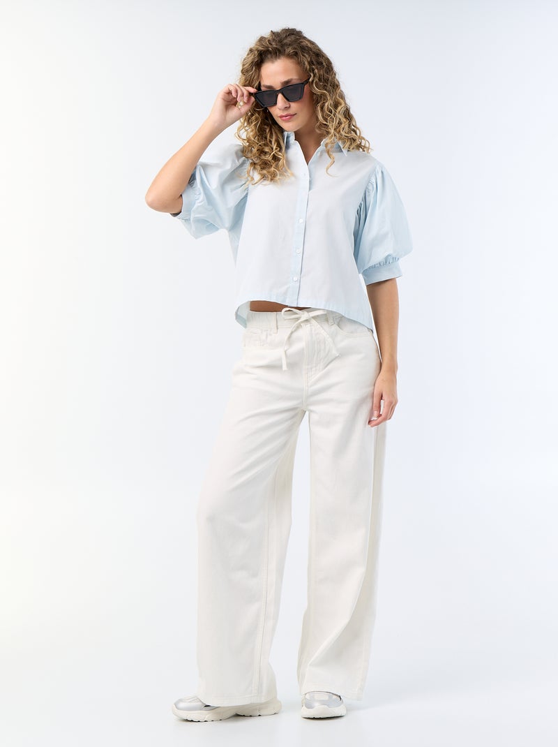 Chemise à manches courtes forme ballon Bleu - Kiabi