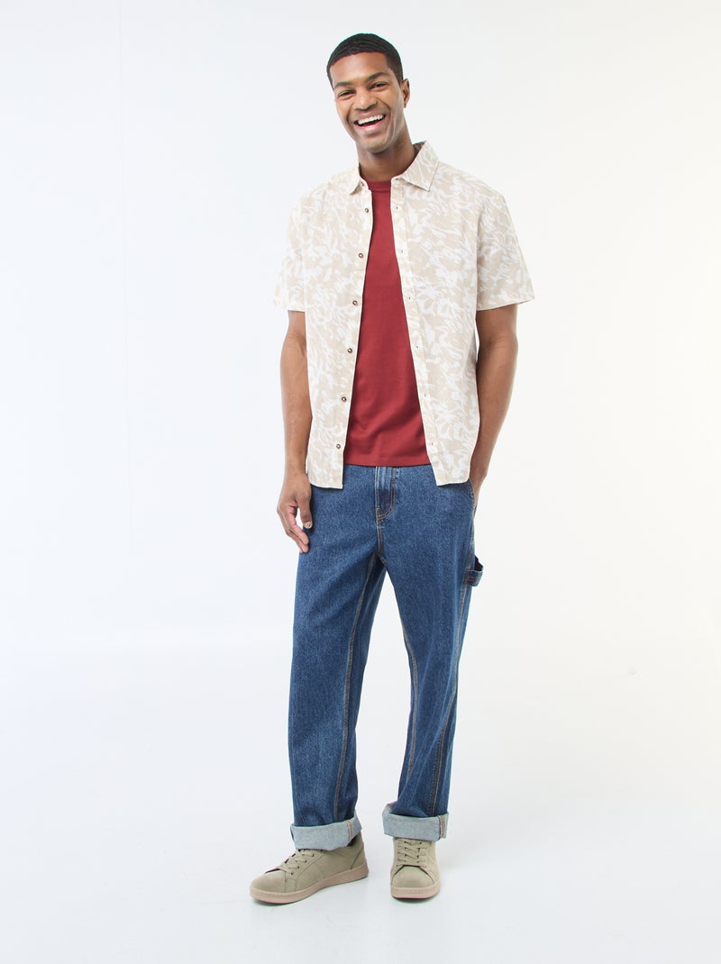 Chemise à manches courtes légère avec motif Beige - Kiabi