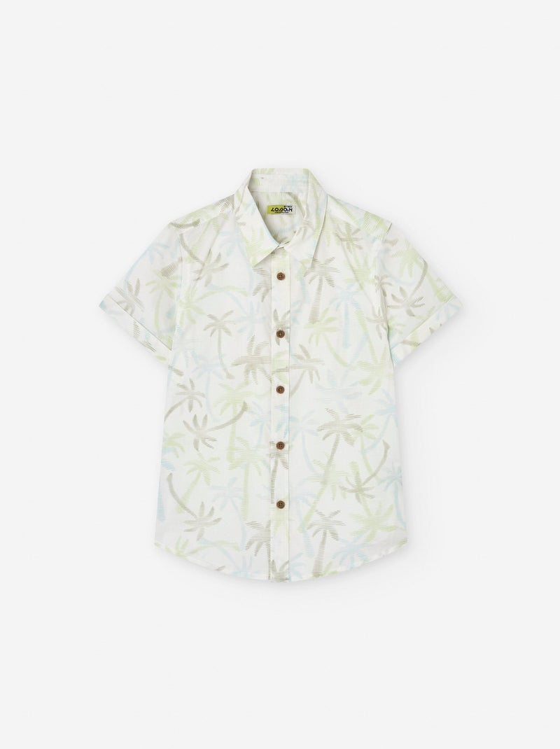 Chemise à Manches Courtes Motif Tropical Blanc - Kiabi