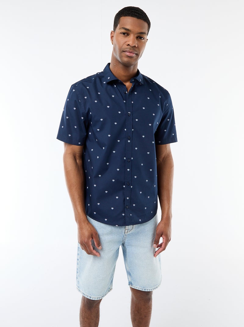Chemise à manches courtes ouverture boutonnée Bleu - Kiabi
