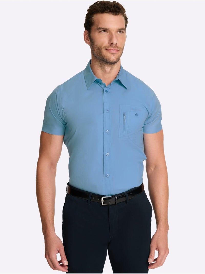 Chemise à Manches Courtes Poche Poitrine - Taille Standard - Witt Bleu ciel - Kiabi