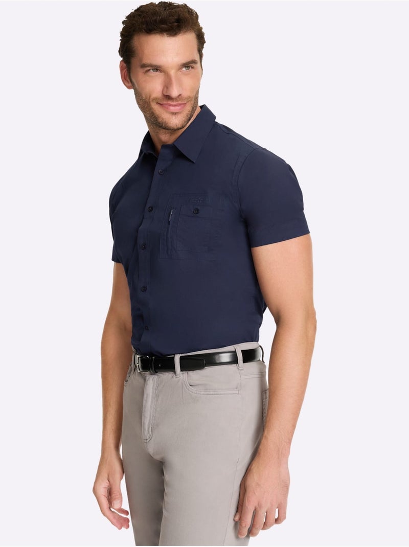 Chemise à Manches Courtes Poche Poitrine - Taille Standard - Witt Bleu marine - Kiabi