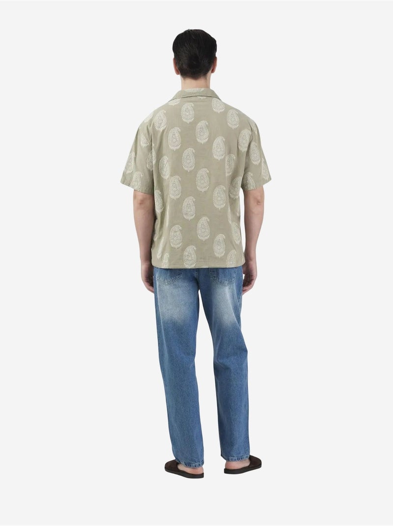 Chemise à manches courtes pour homme à imprimé cachemire giesto Kaki - Kiabi