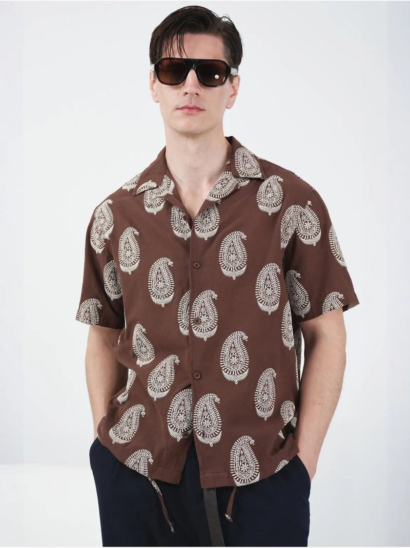 Chemise à manches courtes pour homme à imprimé cachemire giesto Marron clair - Kiabi