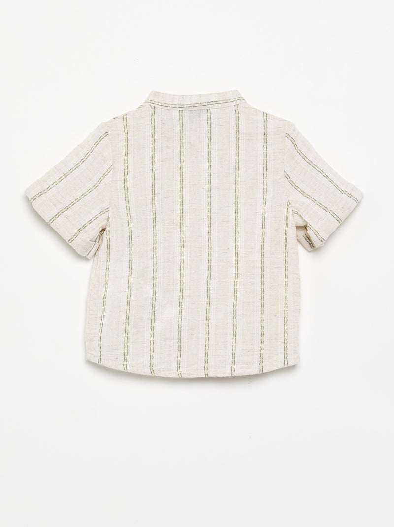 Chemise à manches courtes rayée Beige - Kiabi
