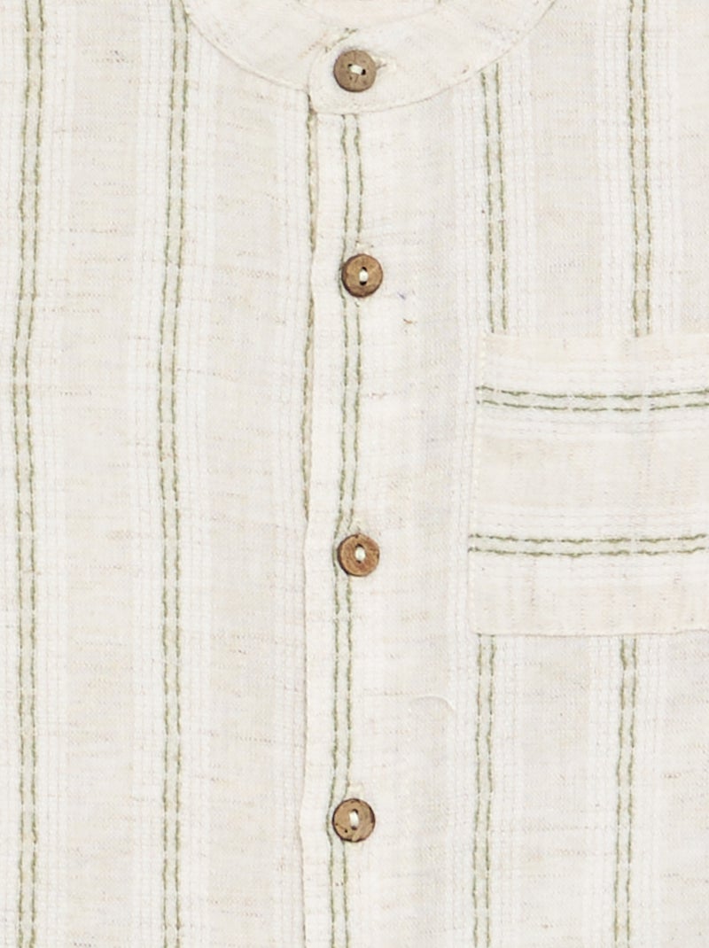 Chemise à manches courtes rayée Beige - Kiabi