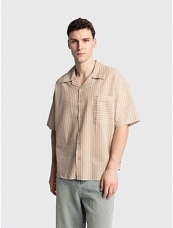 Chemise à manches courtes rayée texturée avec poche giesto