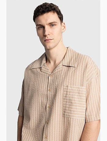 Chemise à manches courtes rayée texturée avec poche giesto