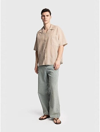 Chemise à manches courtes rayée texturée avec poche giesto