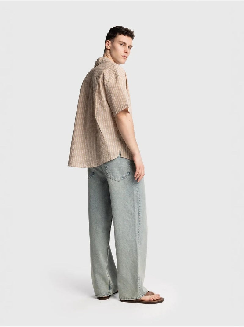 Chemise à manches courtes rayée texturée avec poche giesto Beige argile - Kiabi