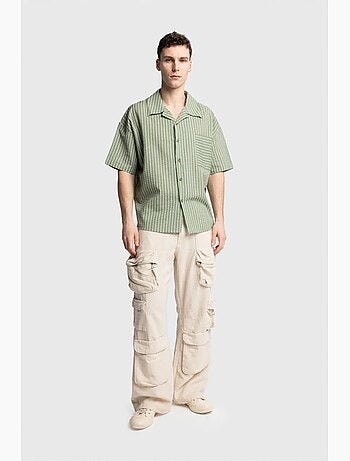 Chemise à manches courtes rayée texturée avec poche giesto