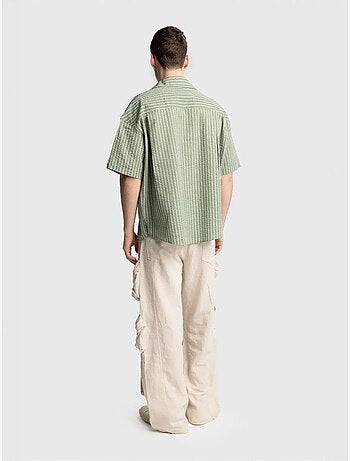 Chemise à manches courtes rayée texturée avec poche giesto