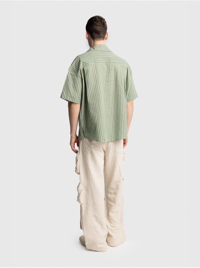 Chemise à manches courtes rayée texturée avec poche giesto Vert - Kiabi