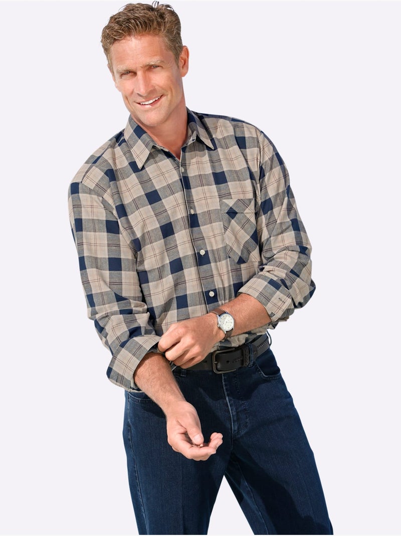 Chemise à Manches Courtes Superbes Motifs à Carreaux - Taille Standard - Witt Bleu Beige - Kiabi