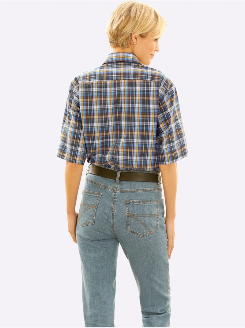 Chemise à Manches Courtes Superbes Motifs à Carreaux - Taille Standard - Witt Bleu Jaune - Kiabi
