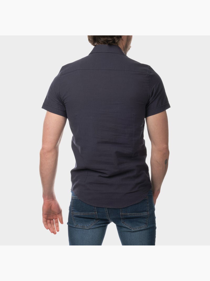Chemise à manches courtes unie Bleu marine - Kiabi