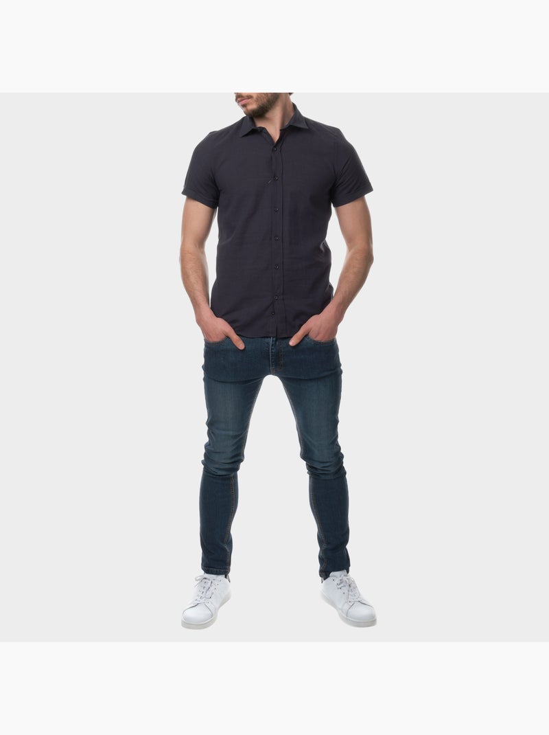 Chemise à manches courtes unie Bleu marine - Kiabi