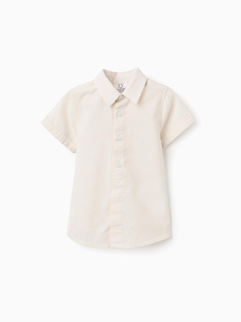 Chemise à Manches Courtes Unie en Coton Beige clair - Kiabi