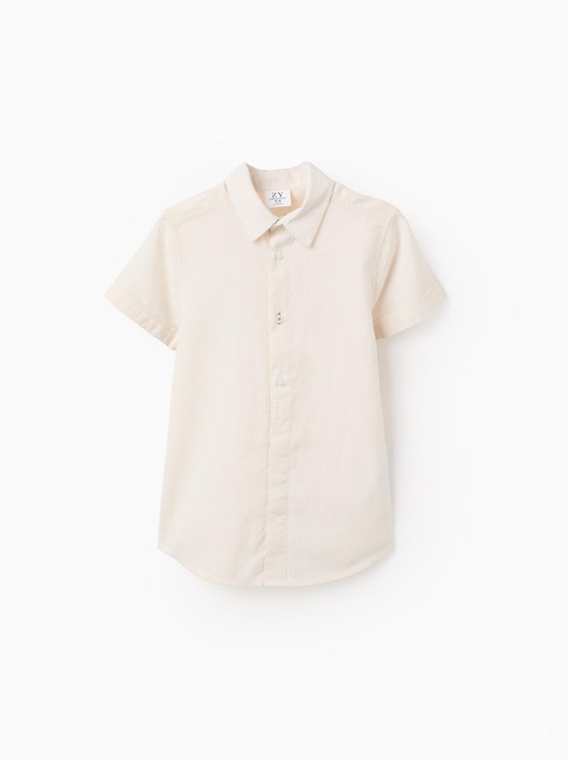 Chemise à Manches Courtes Unie en Coton Beige clair - Kiabi