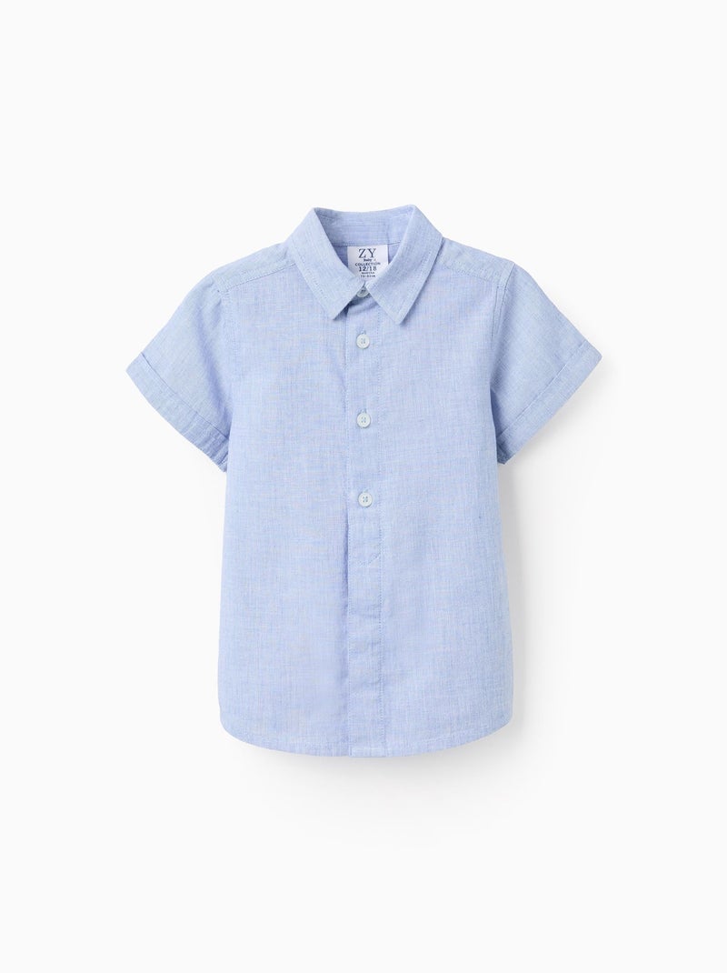 Chemise à Manches Courtes Unie en Coton Bleu clair - Kiabi