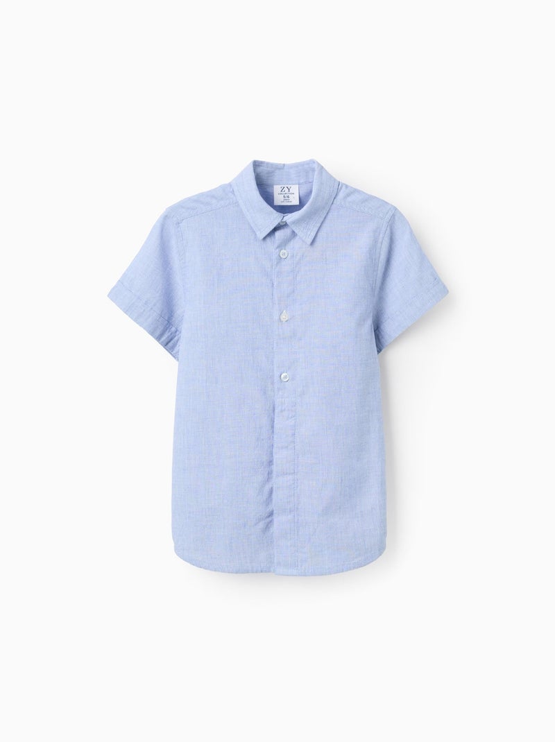 Chemise à Manches Courtes Unie en Coton Bleu clair - Kiabi