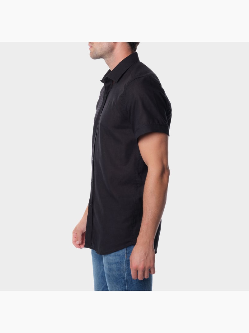 Chemise à manches courtes unie Noir - Kiabi