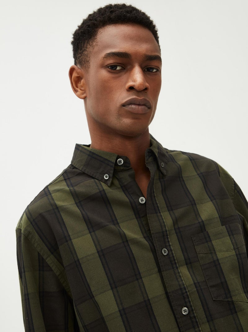 Chemise à manches longues à carreaux Vert - Kiabi