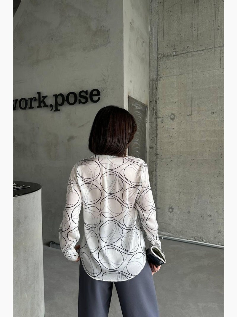 Chemise à manches longues à imprimé géométrique et fermeture boutonnée my fashion Blanc - Kiabi