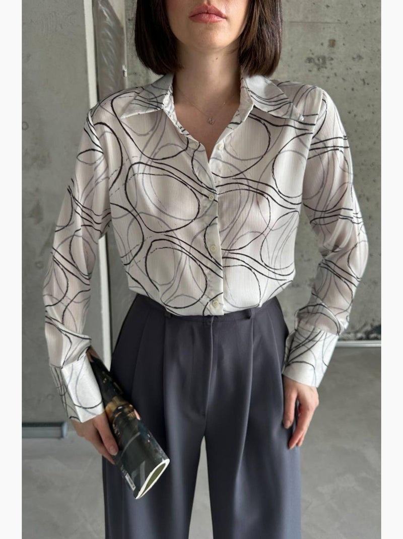 Chemise à manches longues à imprimé géométrique et fermeture boutonnée my fashion Blanc - Kiabi