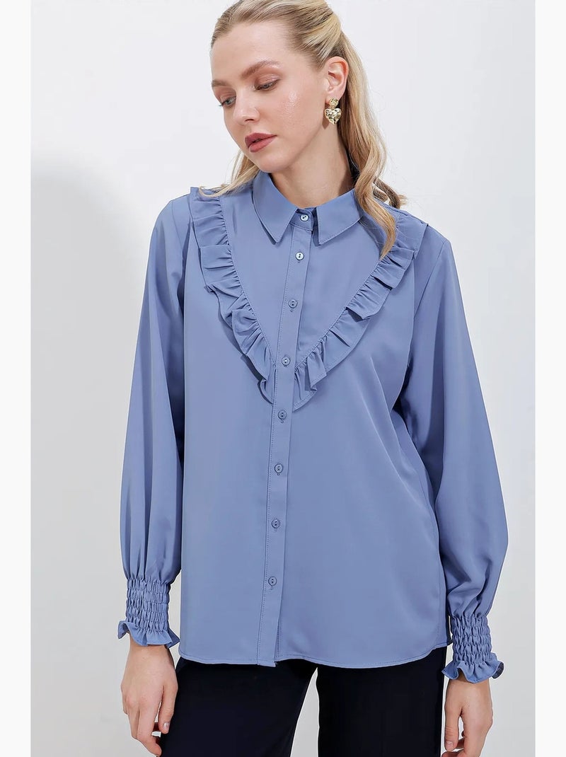 Chemise à manches longues à volants bdart Bleu - Kiabi