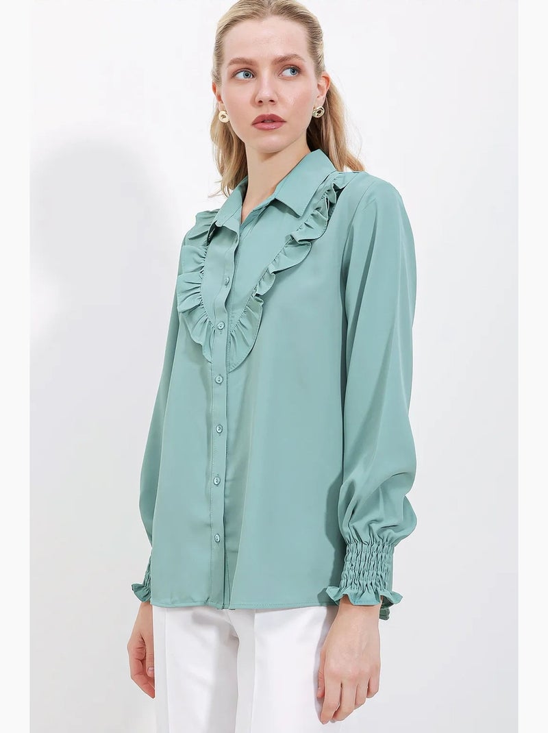 Chemise à manches longues à volants bdart Vert - Kiabi