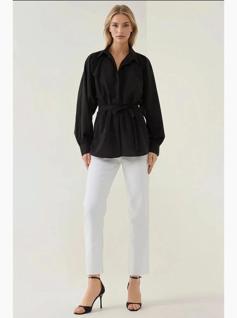 Chemise à manches longues avec détail noué hiccup Noir - Kiabi