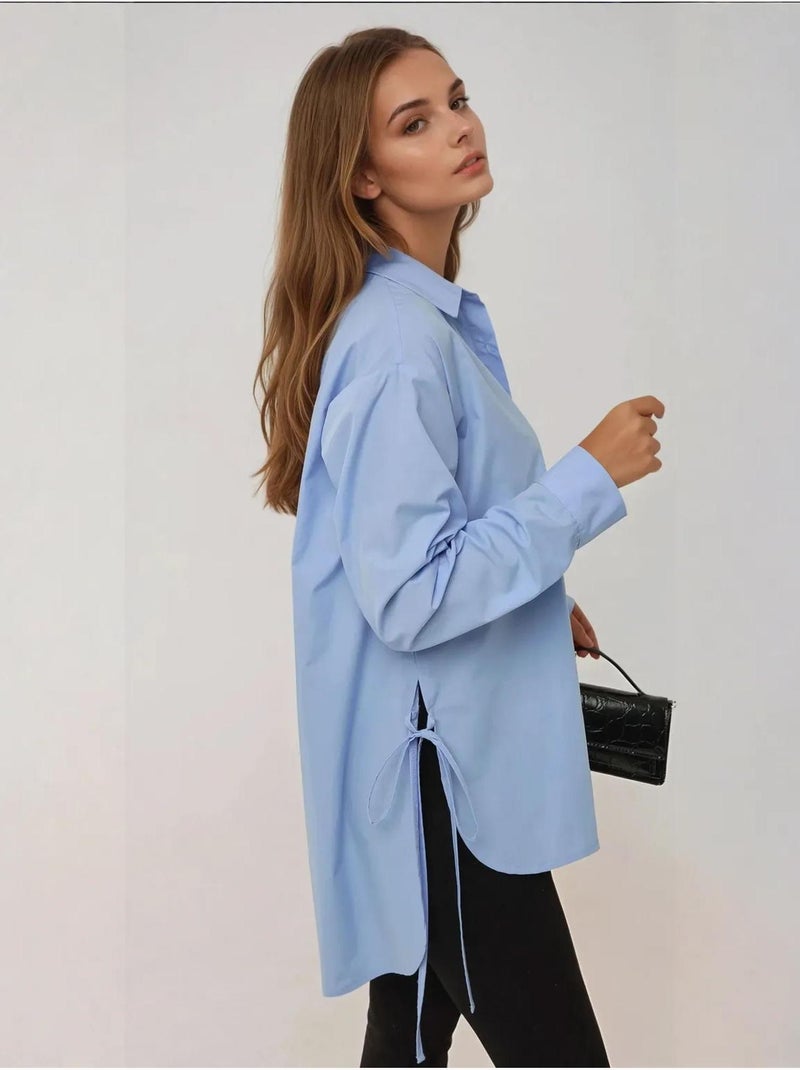 Chemise à manches longues avec détails noués Bleu - Kiabi
