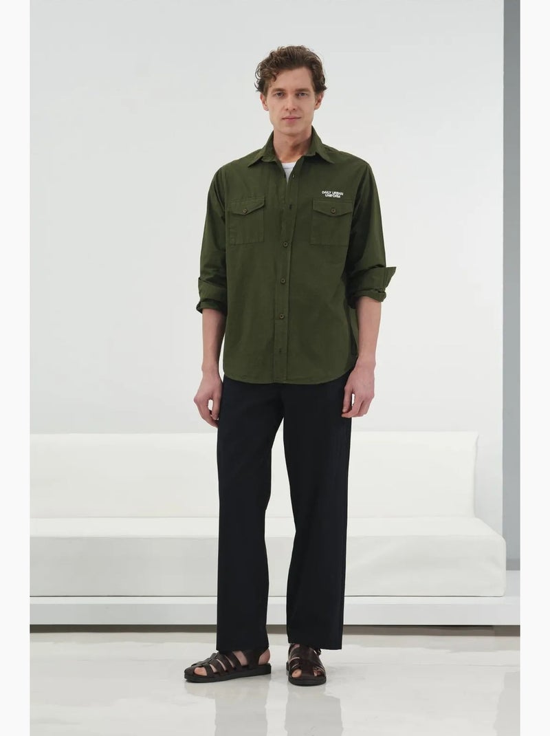 Chemise à manches longues avec imprimé brodé giesto Kaki - Kiabi