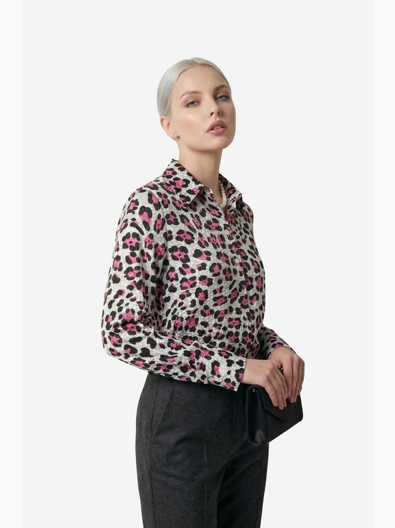 Chemise à manches longues boutonnée à imprimé léopard my fashion Magenta - Kiabi