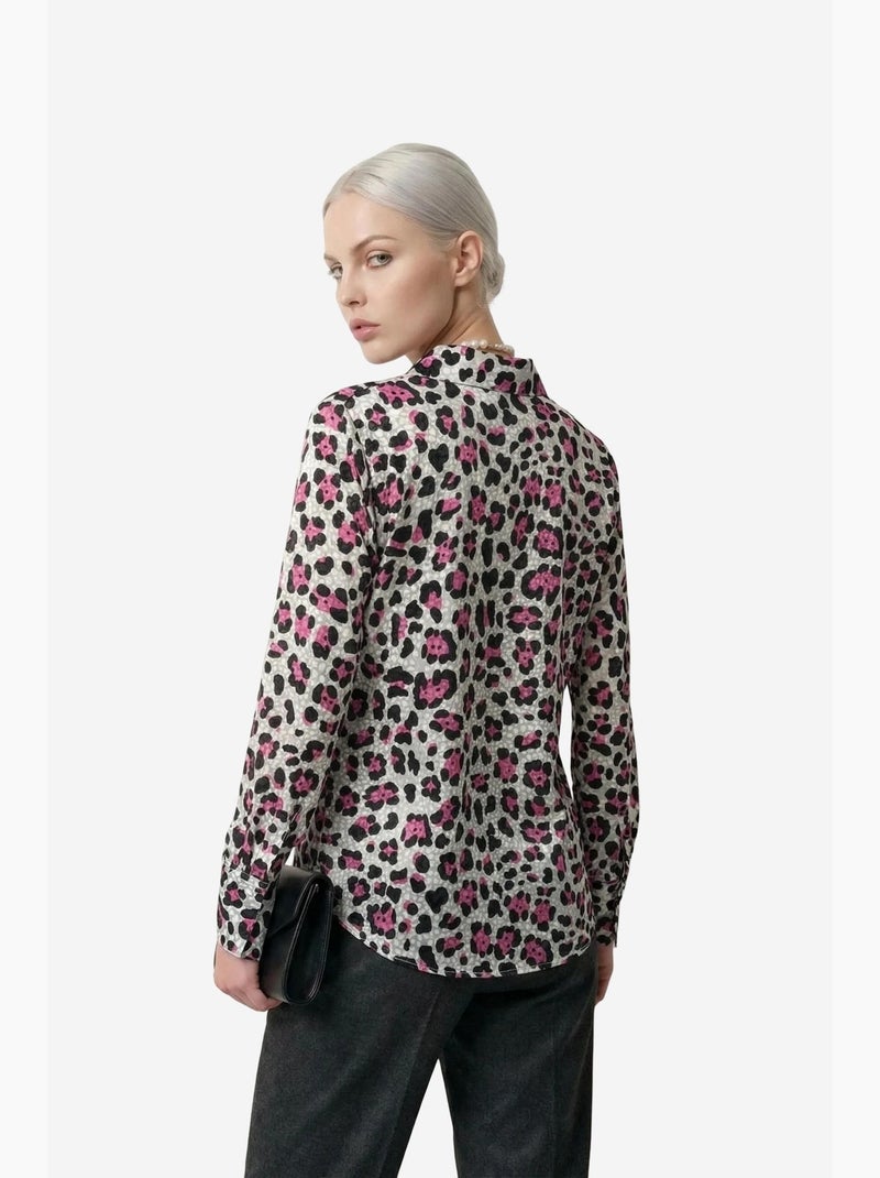 Chemise à manches longues boutonnée à imprimé léopard my fashion Magenta - Kiabi