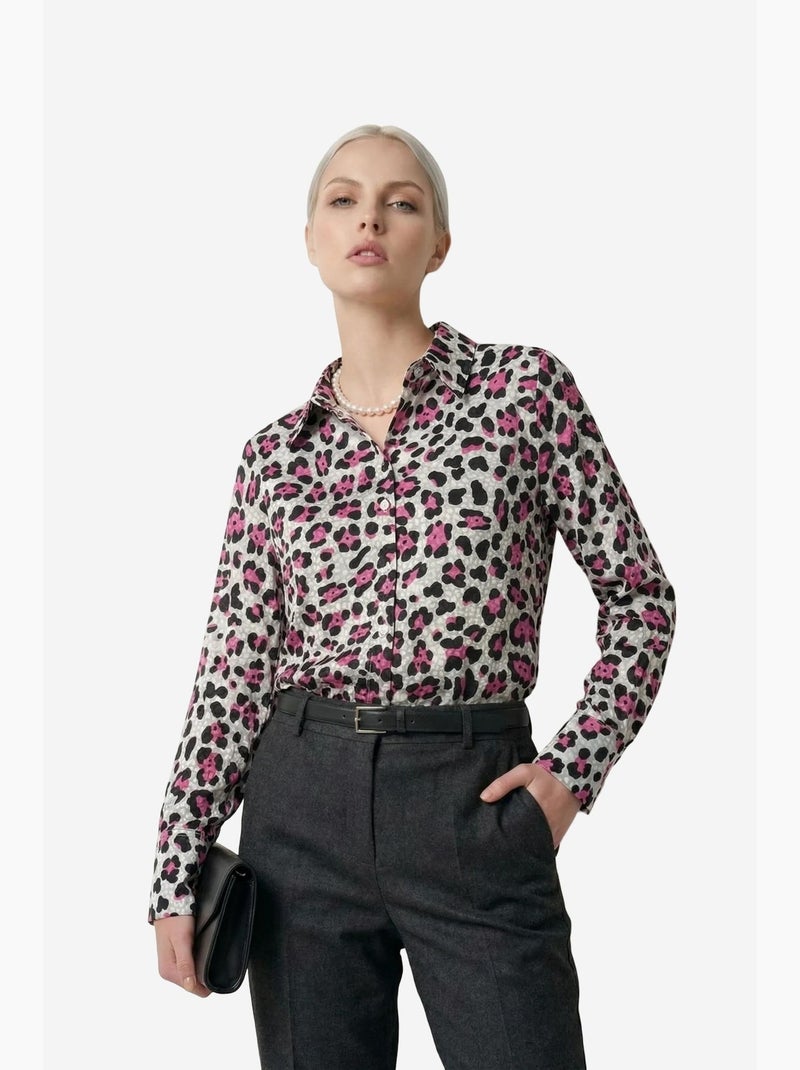 Chemise à manches longues boutonnée à imprimé léopard my fashion Magenta - Kiabi