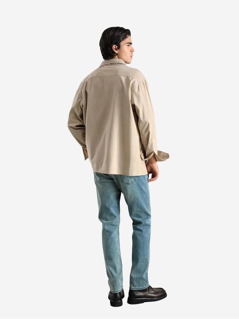 Chemise à manches longues boutonnée avec col de chemise giesto Beige argile - Kiabi