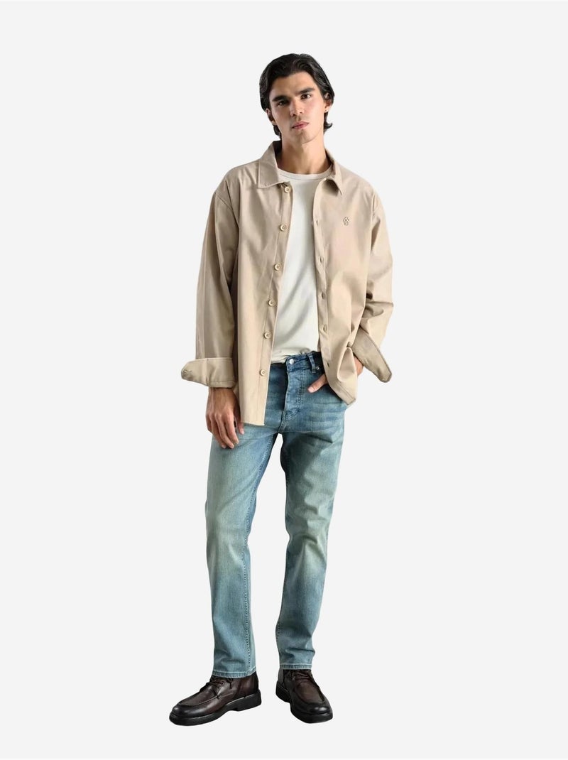 Chemise à manches longues boutonnée avec col de chemise giesto Beige argile - Kiabi